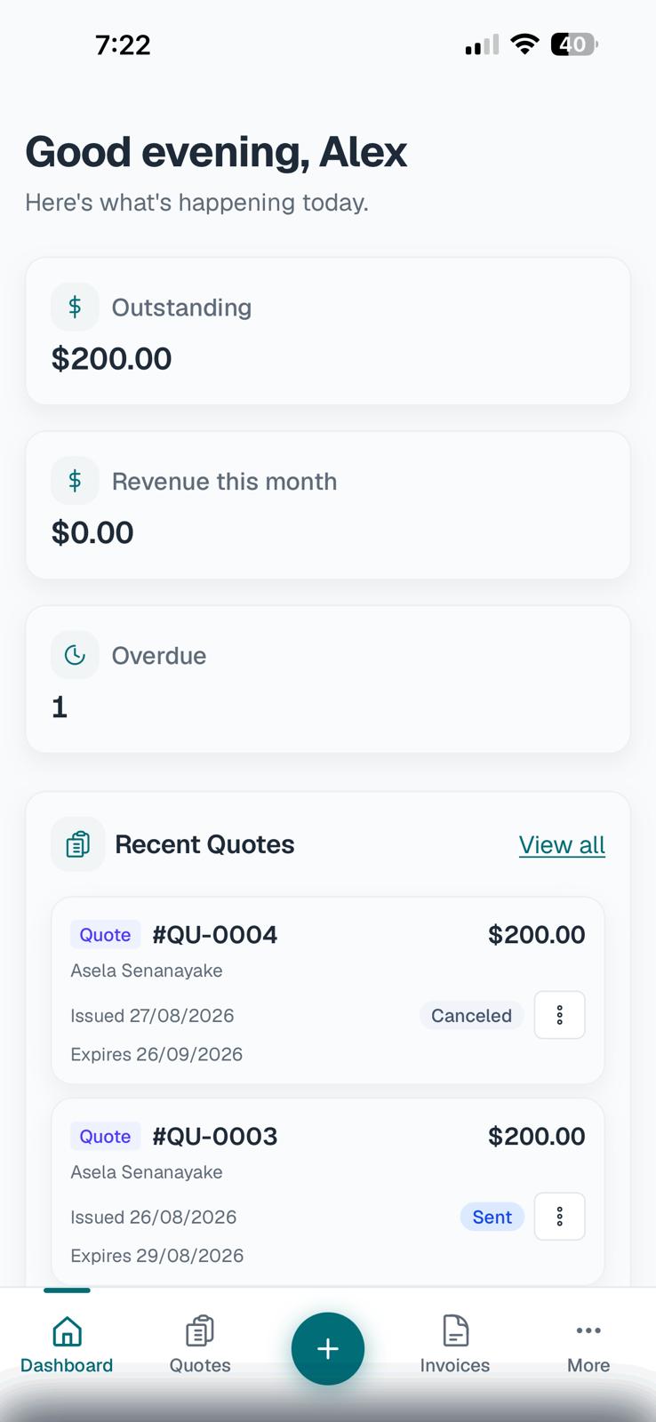 BillingMate dashboard overview